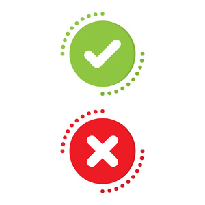 绿色的复选标记和红色的 x 标记对与错.矢量图业务图标概念照片