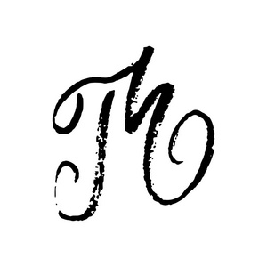 字母 m 手写的干刷.粗笔画纹理字体.矢量插图.垃圾风格优雅的字母照片