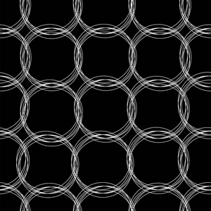 黑色背景上具有抽象白色圆圈的无缝矢量模式