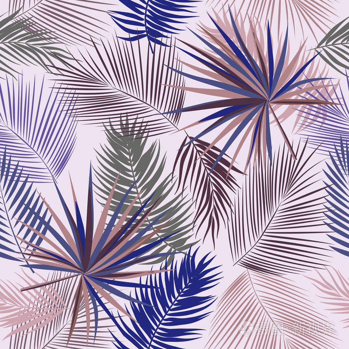 棕榈树热带叶的无缝向量模式