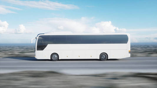 公共高速公路旅游白色公共汽车在路, 高速公路.非常快的驾驶.