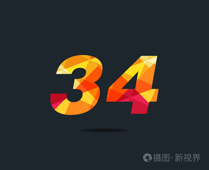 现代34数字数字标志图标几何企业身份矢量图