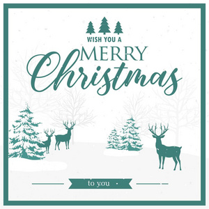 祝您圣诞快乐驯鹿松树白色背景矢量图像
