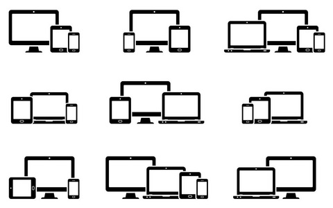 电脑显示器, 智能手机, 平板电脑和笔记本计算机的响应网页设计图标