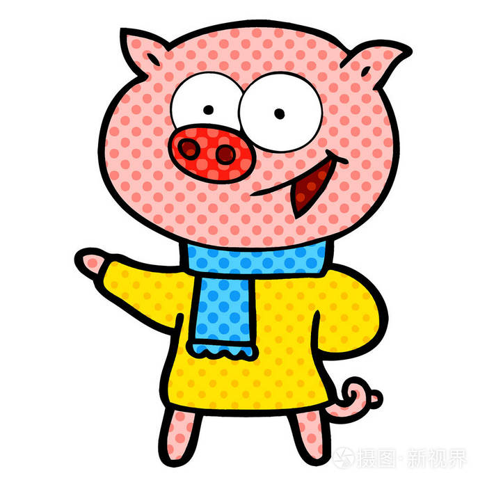 欢快的猪穿着冬天的衣服卡通