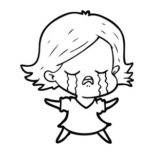 卡通女孩哭泣的矢量插图