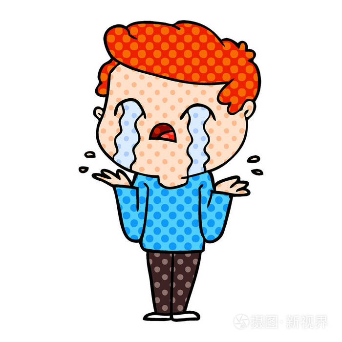 卡通人物哭泣的矢量插图