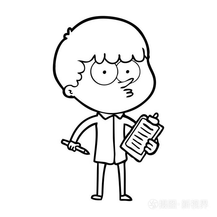 卡通好奇男孩做笔记