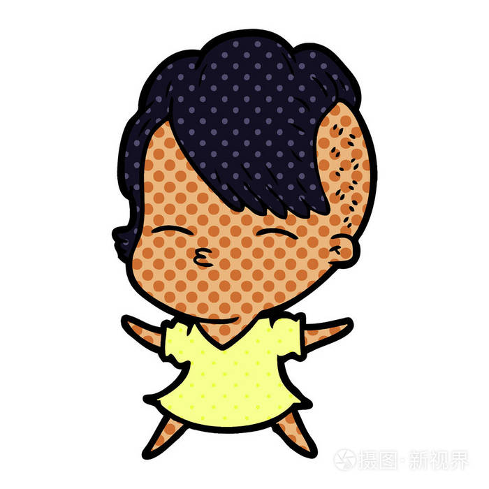 卡通斜视女孩的矢量插图