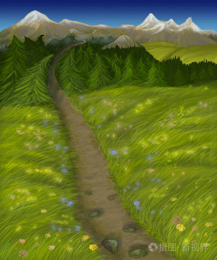 穿过田野和森林的山路