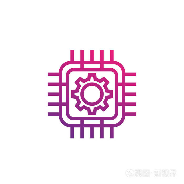 带有芯片组和齿轮的技术图标