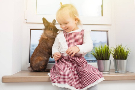 可爱的小女孩与兔子