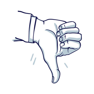 s hand shows a thumbs down. Failure, do not like. Hand drawn doo