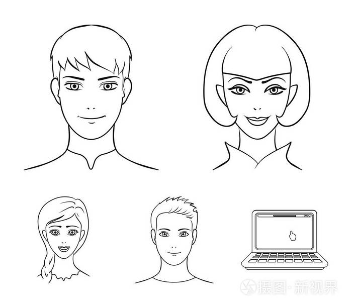 头像和脸集集合图标轮廓样式矢量符号股票插图网站