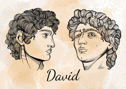 大卫.古希腊神话中的英雄手绘美丽的矢量艺术品孤立。神话和传说。纹身艺术, 印刷品, 海报, 卡片