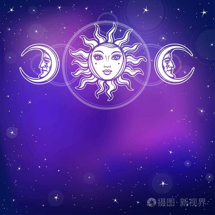 神秘的背景 风格化的太阳和月亮在一个男人和女人的形象 背景星空 深奥的神秘主义神秘主义 打印海报t恤卡 矢量图 插画 正版商用图片11bvis 摄图新视界 神秘的背景 风格化的太阳和月亮在一个男人和女人的形象 背景星空 深奥的神秘主义神秘主义 打印海报t恤卡 矢量图 插画 正版商用图片11bvis 摄图新视界