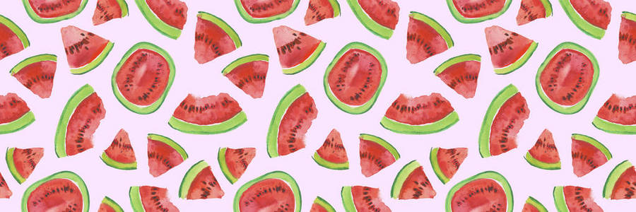 艺术西瓜背景. 水彩西瓜无缝图案. 手绘纹理与夏季水果白色背景.