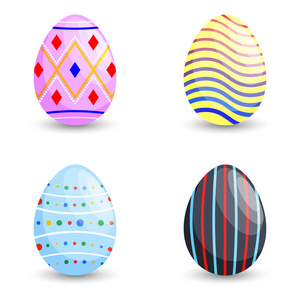 不同几何装饰的复活节彩蛋的矢量集。复活节装饰。在白色背景上被隔离