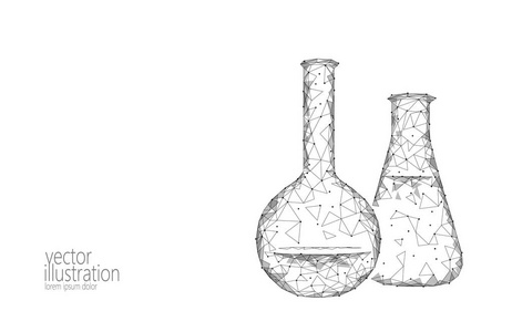 低聚科学化学玻璃烧瓶。魔术设备多边形三角形灰白色单色文摘研究未来技术商业医学概念向量例证