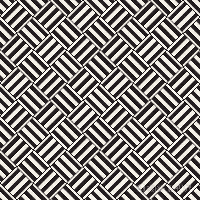 新潮斜纹编织格子.抽象的几何背景设计.矢量无缝黑白图案