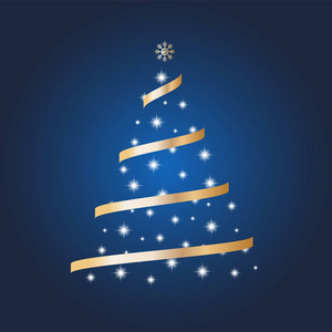 矢量圣诞树装饰的球和一个明亮的蓝色背景的明星。冬季假期概念