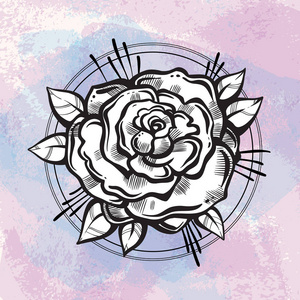 美丽的 blackwork 纹身闪光。玫瑰花。手绘隔离矢量插图。优雅的纹身设计, 暗 fomance, 爱, 魔术。印刷品海报