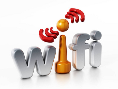 Wifi 标志和无线连接符号。3d 插图