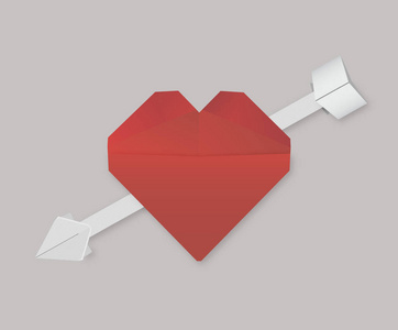 红色心脏刺穿箭头情人节概念矢量插图