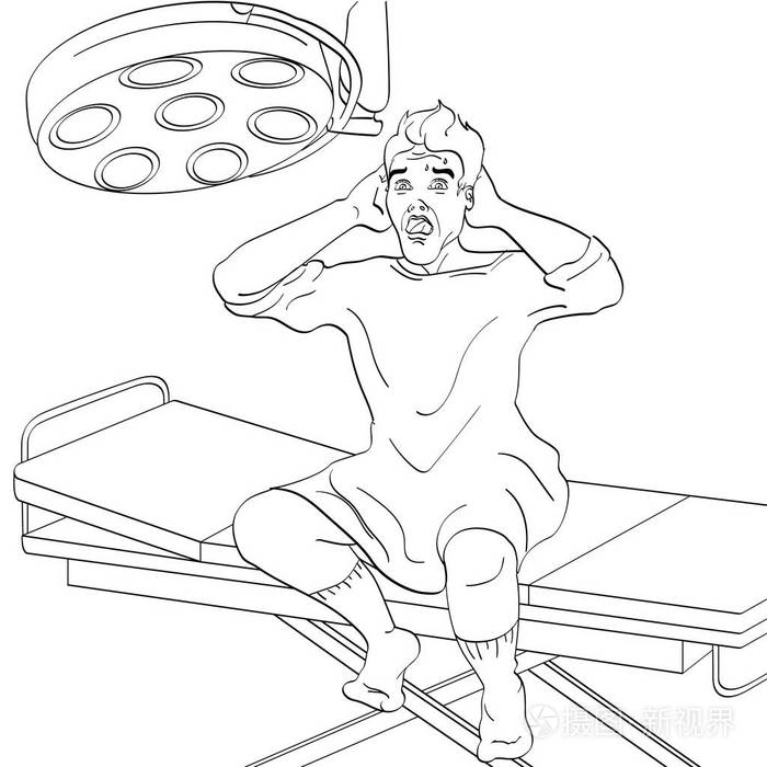 手术台上的那个人医学主题模仿漫画风格对象着色书矢量插图