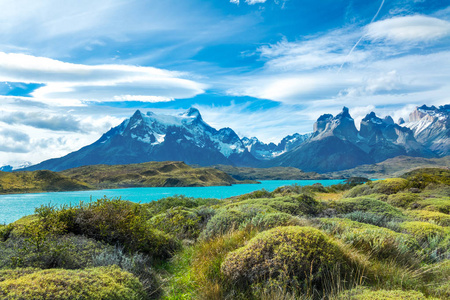 佩霍湖和格诺斯山，美丽的风景国家公园，巴塔哥尼亚，智利，