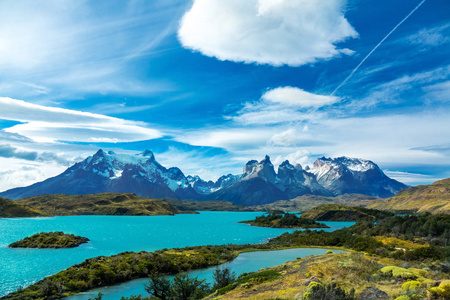 佩霍湖和格诺斯山，美丽的风景国家公园，巴塔哥尼亚，智利，