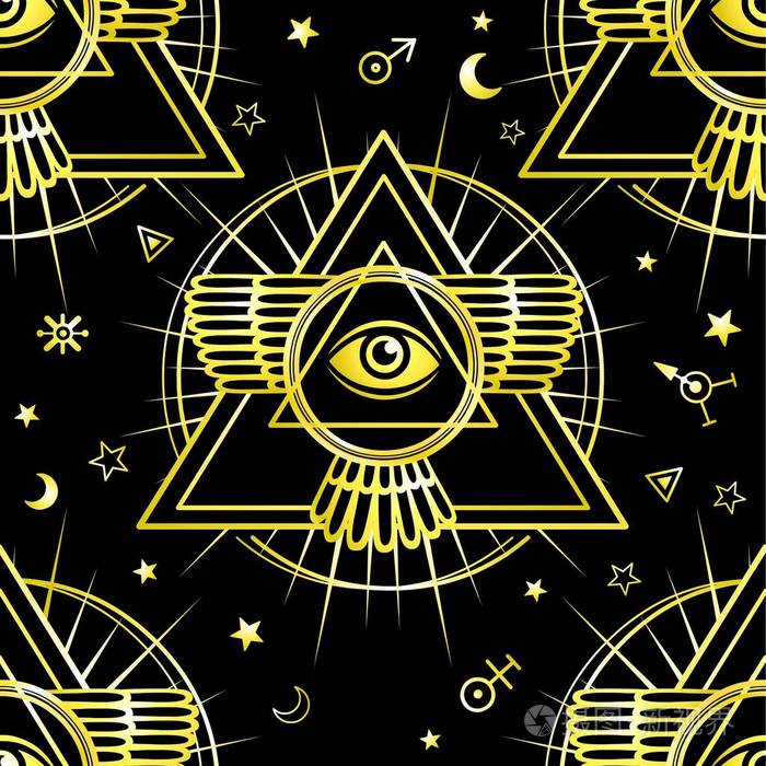 无缝背景有翅膀的金字塔都能看到眼睛空间符号深奥的神秘主义神秘主义