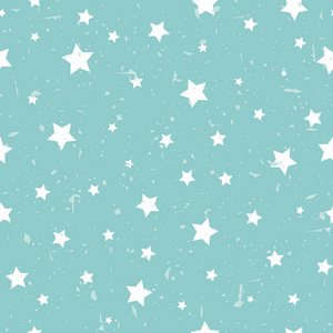 无缝的抽象模式与白色的星星不同的旋转和大小。垃圾星粉蓝色