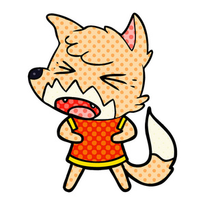 愤怒的卡通狐狸的矢量插图