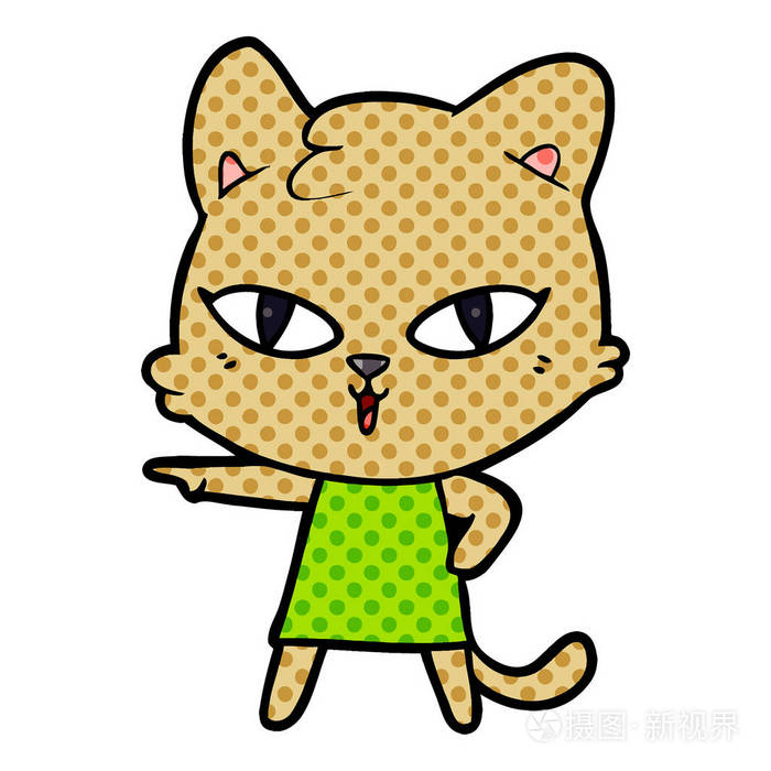 穿着连衣裙的卡通猫
