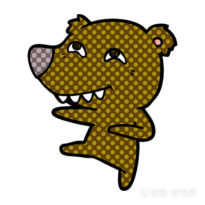卡通熊在跳舞时露出牙齿