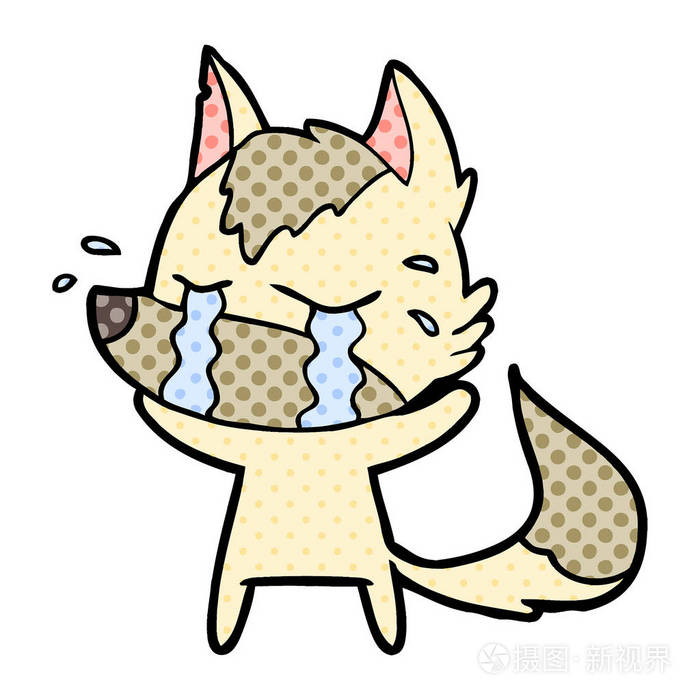 卡通哭狼矢量插图