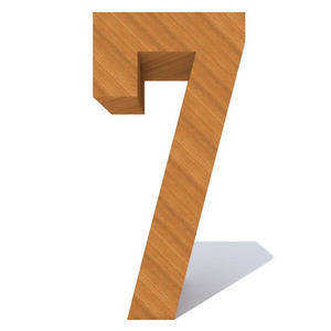 概念木棕色字体木材片隔离在白色背景上。 教育材料光滑表面松七号作为三维插图
