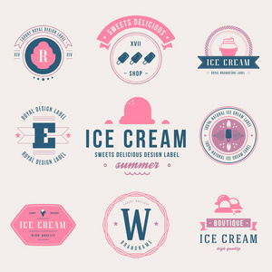 一套冰淇淋店标签, 标识和设计元素。vin