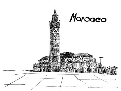 摩洛哥明信片黑色墨水白色背景图片