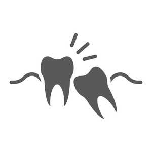 智齿字形图标, 口腔和牙科, 受影响的牙齿符号矢量图形, 一个坚实的模式在白色背景, eps 10