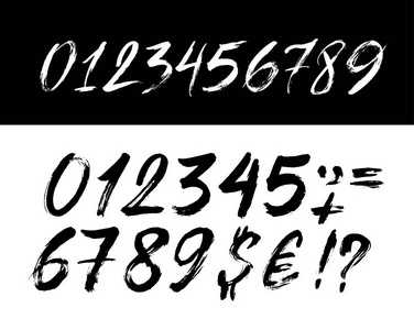 一组画笔刻字号码。现代书法, 手写信件。手绘画。矢量插图。在白色背景上被隔离