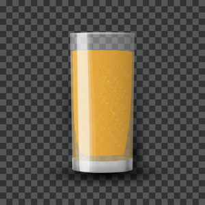 杯子里有橙汁。有机热带水果饮料。透明逼真向量图