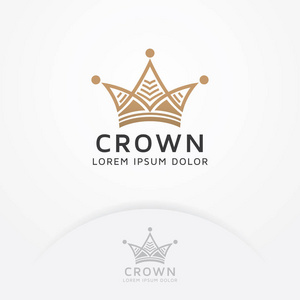 皇冠标志设计。不寻常的矢量金冠时尚标志，精品，国王和王后，房地产。矢量标识模板