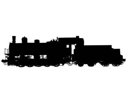 白色背景的古代大型蒸汽机车