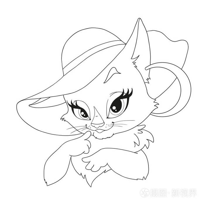 可爱的小猫咪戴着帽子.卡通人物猫.猫女.在白色背景上的矢量插图.