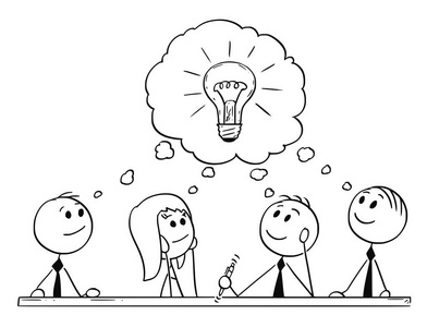 卡通头脑商业团队会议和头脑风暴的卡通照片