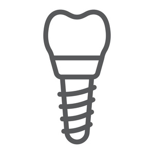 牙科植入线图标, 口腔和牙科, 植入符号矢量图形, 在白色背景上的线性模式, eps 10