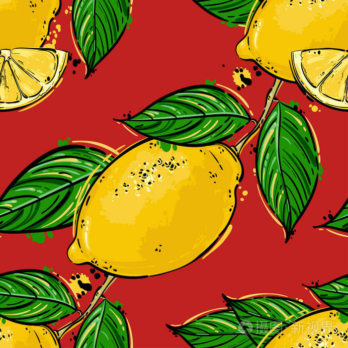 无缝矢量抽象图案与柠檬插画-正版商用图片11dfwu-摄图新视界