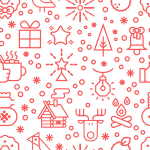 圣诞线图标无缝图案背景。 圣诞节和新年贺卡。 明信片矢量插图日历海报打印网页横幅。